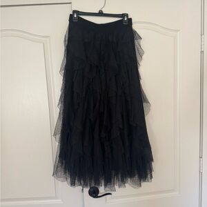 Cherie tulle Anthropologie  Black Ruffled A-Line Skirt